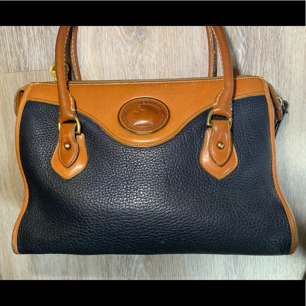 Dooney & Bourke Vintage Leather Satchel Navy Blue / Tan